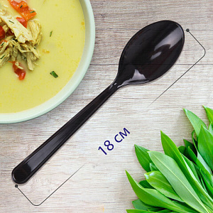 ложка столовая одноразовая эталон, 180мм пластик., черная, 607836 /белыйаист