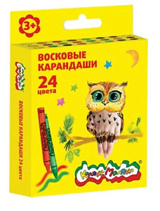 мелки восковые 24цв. круглые, диаметр 8мм, квкм24 /каляка-маляка 