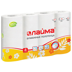 полотенце бумажное 2-сл.белое 4рул., 22*23см, 128725 /лайма