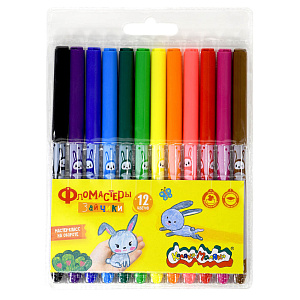 фломастеры 12цв каляка-маляка зайчики, легкосмываемые, блистер фпркм12